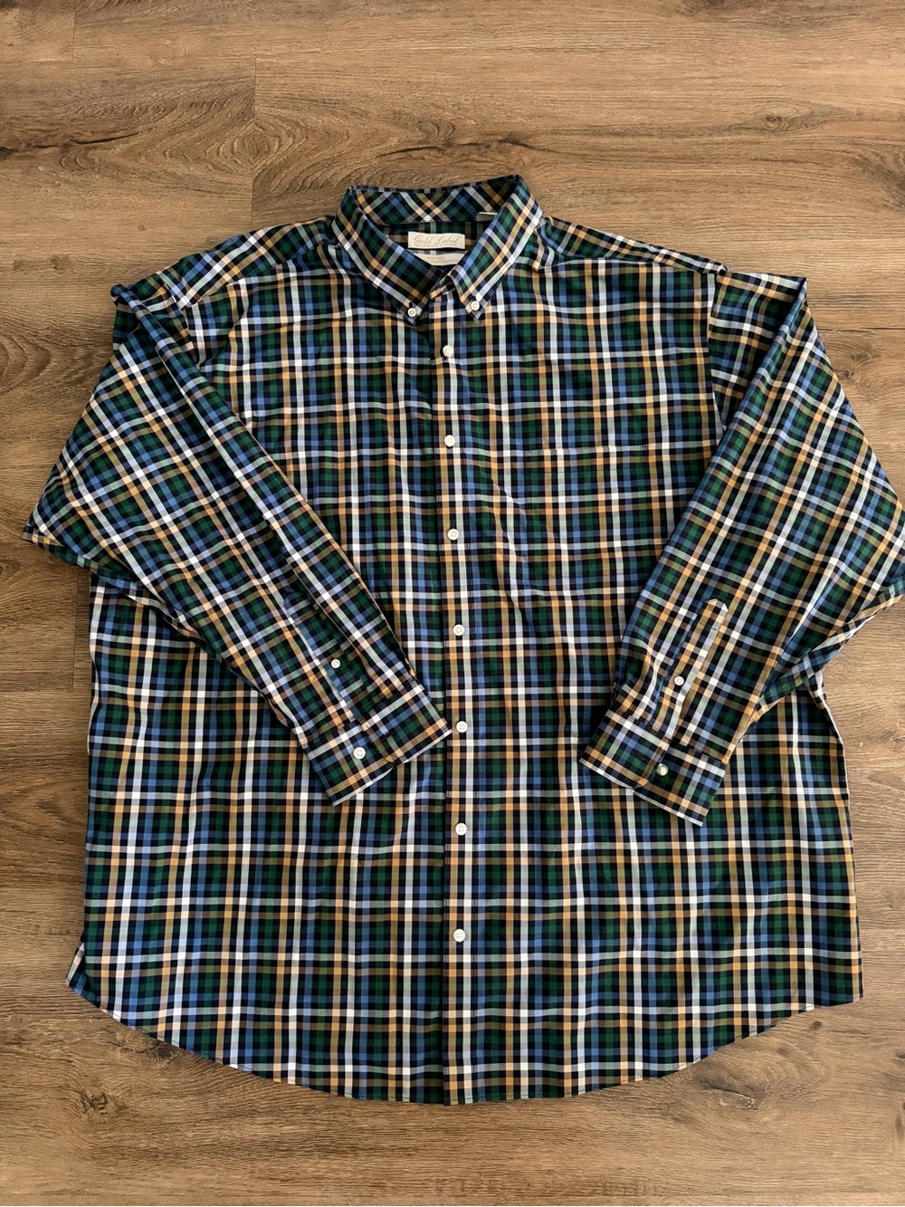 Roundtree & York Mens sz 4XL plaid Checked Dress Shirt Long Sleeve Button Front